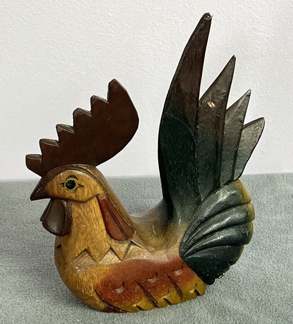 Vintage Carved Rooster Wooden Rustic Country Farmhouse Folk Art Cottagecore